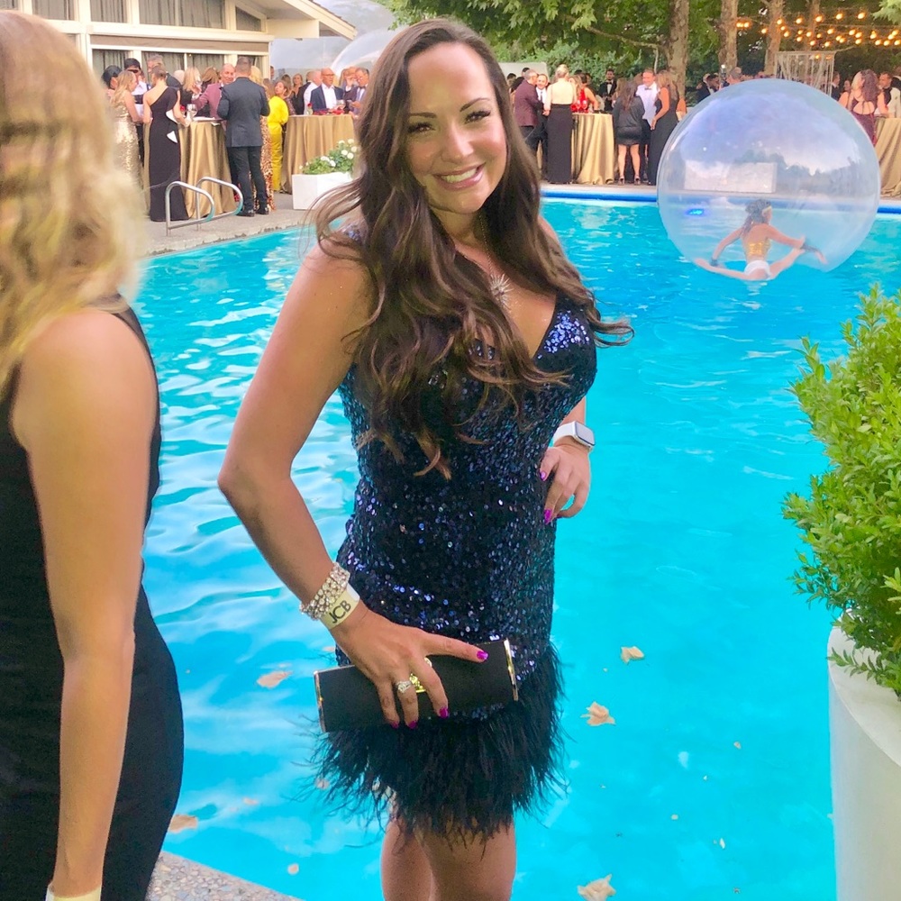 Guess Sequin Ostrich Navy/Black Evening Gown